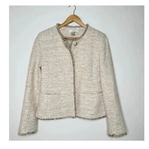 Helene Berman London Cream Tweed Fringe Blazer Size Medium